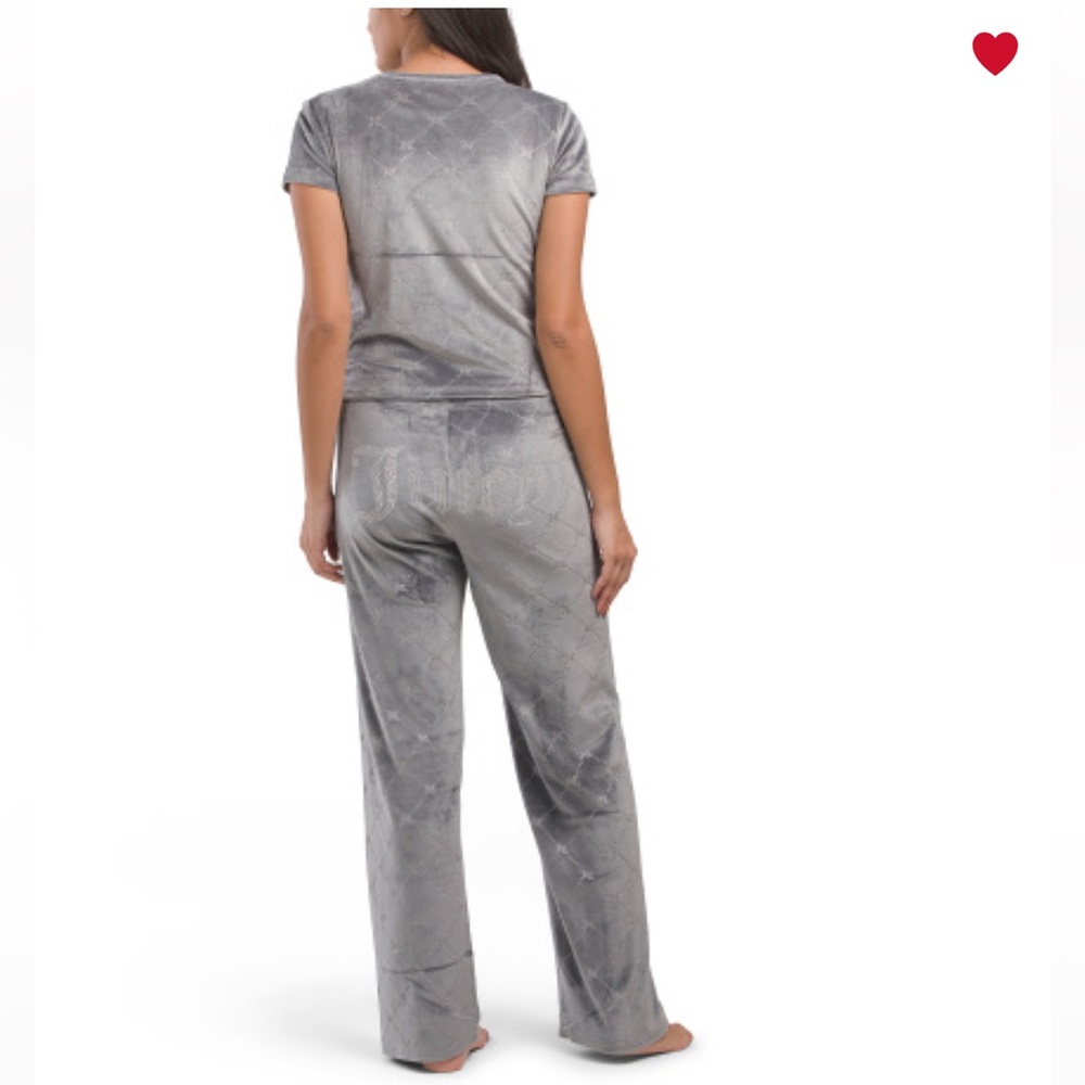 NWT JUICY COUTURE Embossed Logo Short Sleeve Velvet Fleece Lounge Set in Grey - Picture 2 of 7